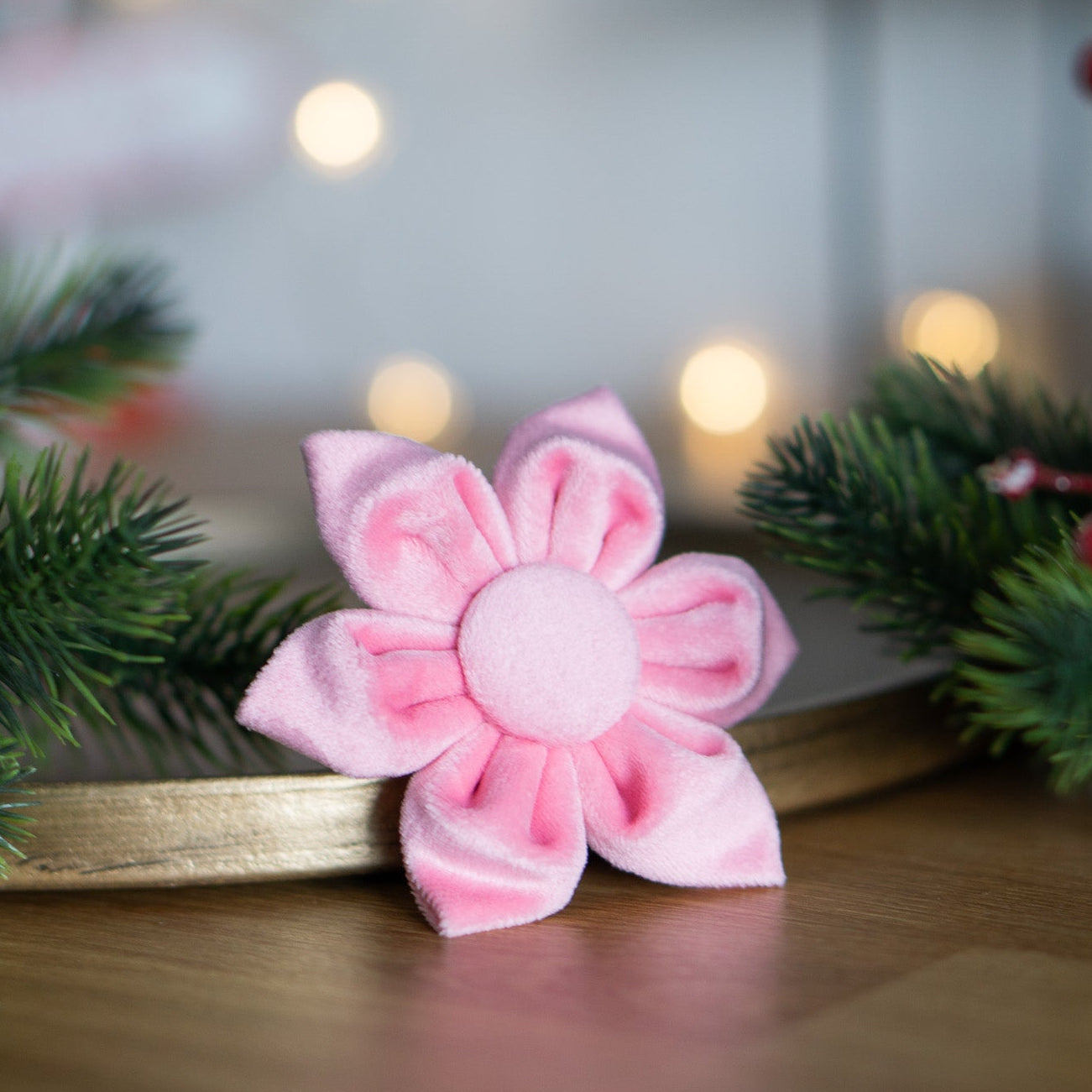 Hundeschleife Weihnachtsstern - Samt rosa