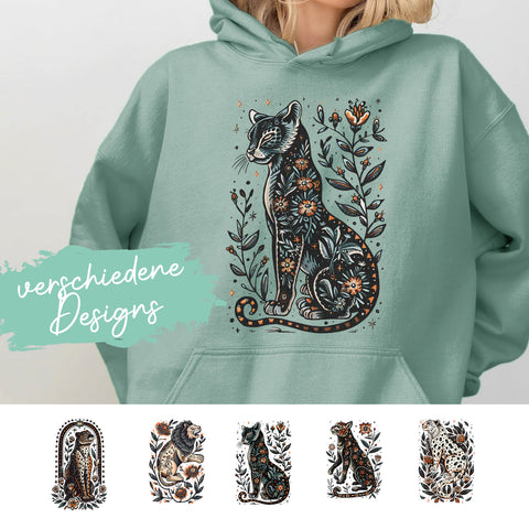 Hoodie Dusty Mint - Traditional Cat Art (versch. Designs)