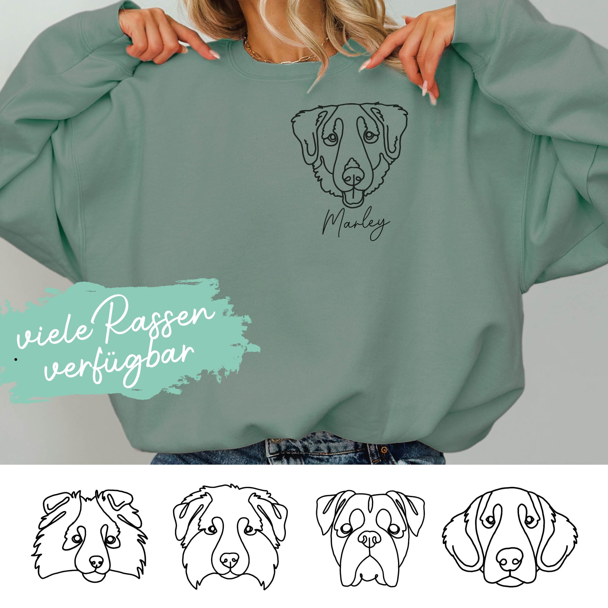 Sweatshirt Dusty Mint - Dog Breed Lineart