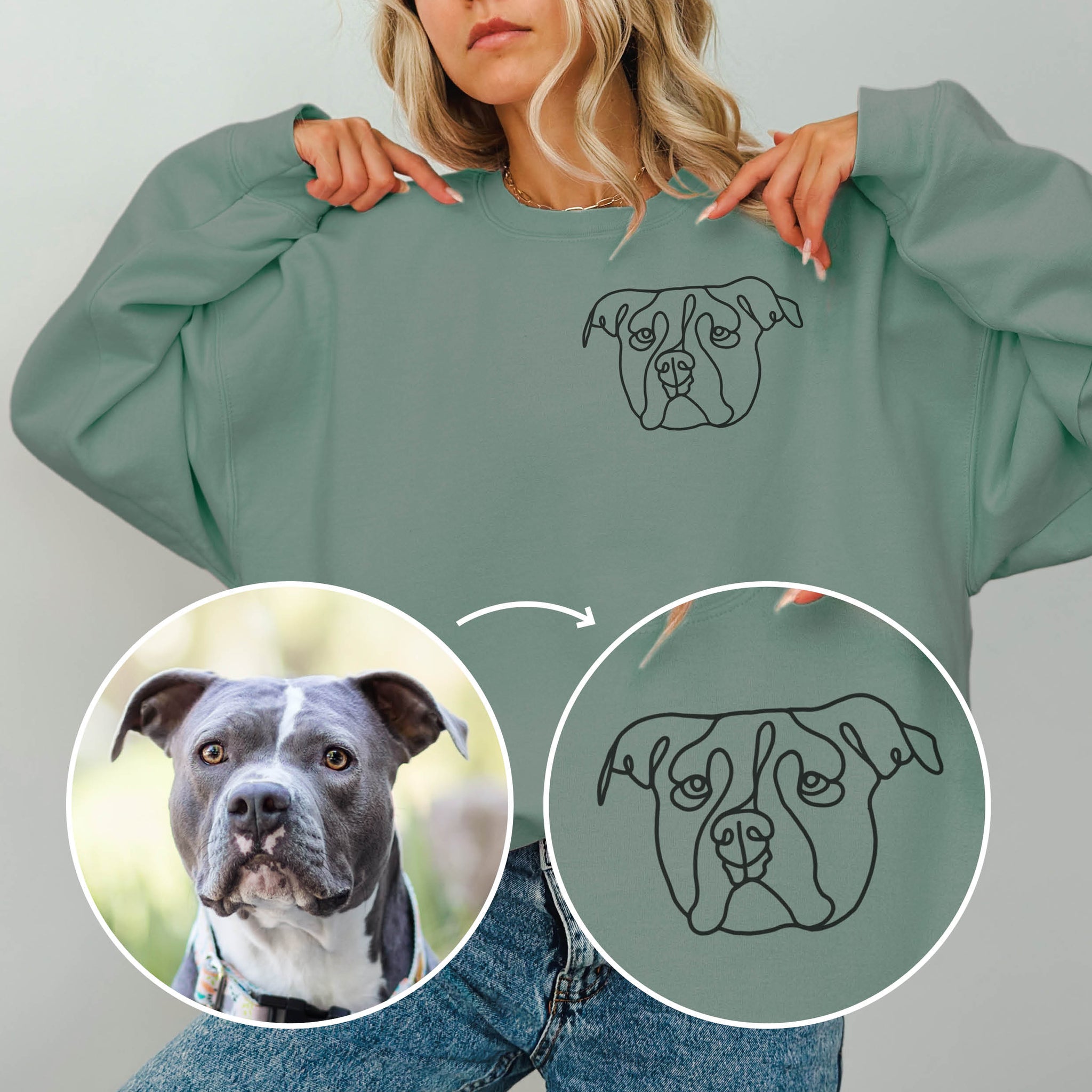 Sweatshirt Dusty Mint - Custom Dog Lineart