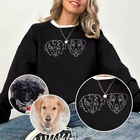 Sweatshirt Black - Custom Dog Lineart (zwei Hunde)