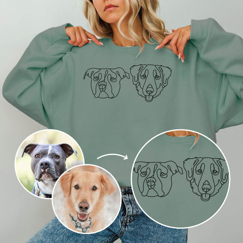 Sweatshirt Dusty Mint - Custom Dog Lineart (zwei Hunde)
